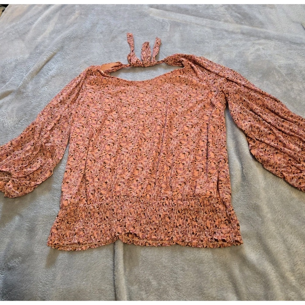 Willow& Root Large Womens Peach Floral Peasant Top Boho Summer Hippie Prairie
